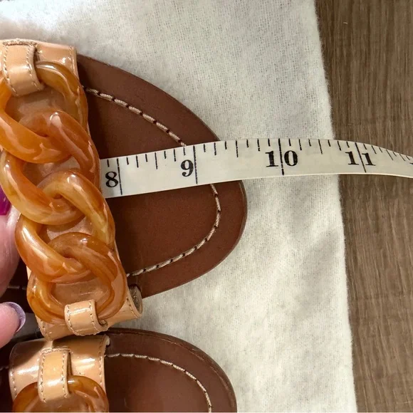 PRADA Leather Nude Sandal 37 Tortoise Shell Style Chain Links Strappy Flat Italy - Picture 13 of 14